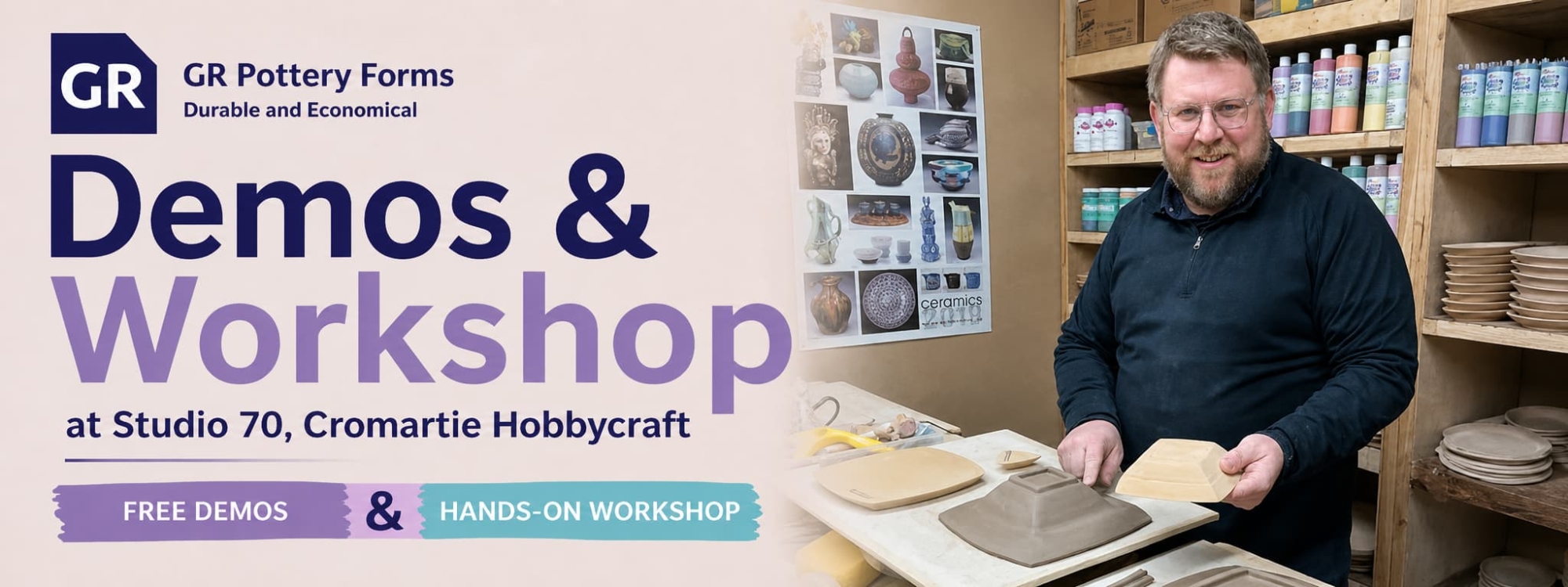 GR Pottery Forms free demonstrations and hands-on clay workshop at Studio 70, Cromartie Hobbycraft